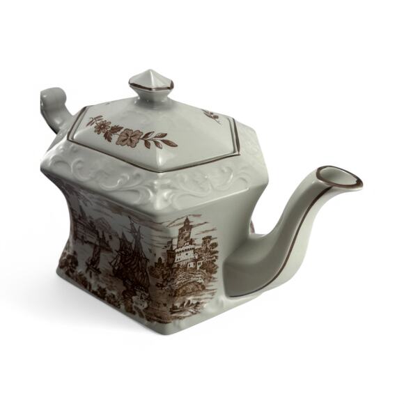 Vintage 1960s Ellgreave Staffordshire Ironstone Teapot Safe Harbor Transferware - Picture 12 of 16